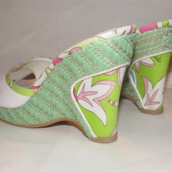 Pucci White Leather & Colorful Floral Mule Wedges! - Picture 9 of 12